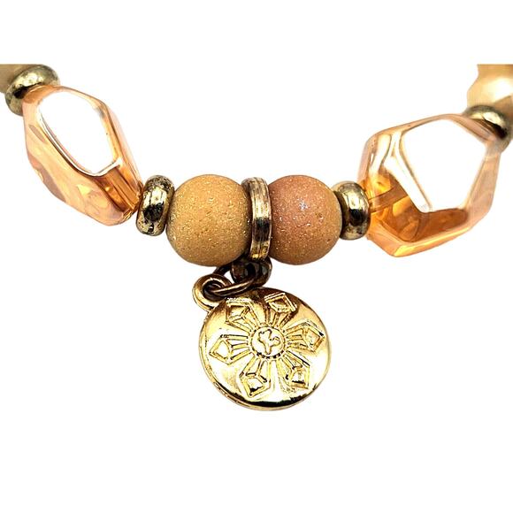 Pink Champagne Stretchy Bracelet with Flower Charm 8" - Picture 2 of 6